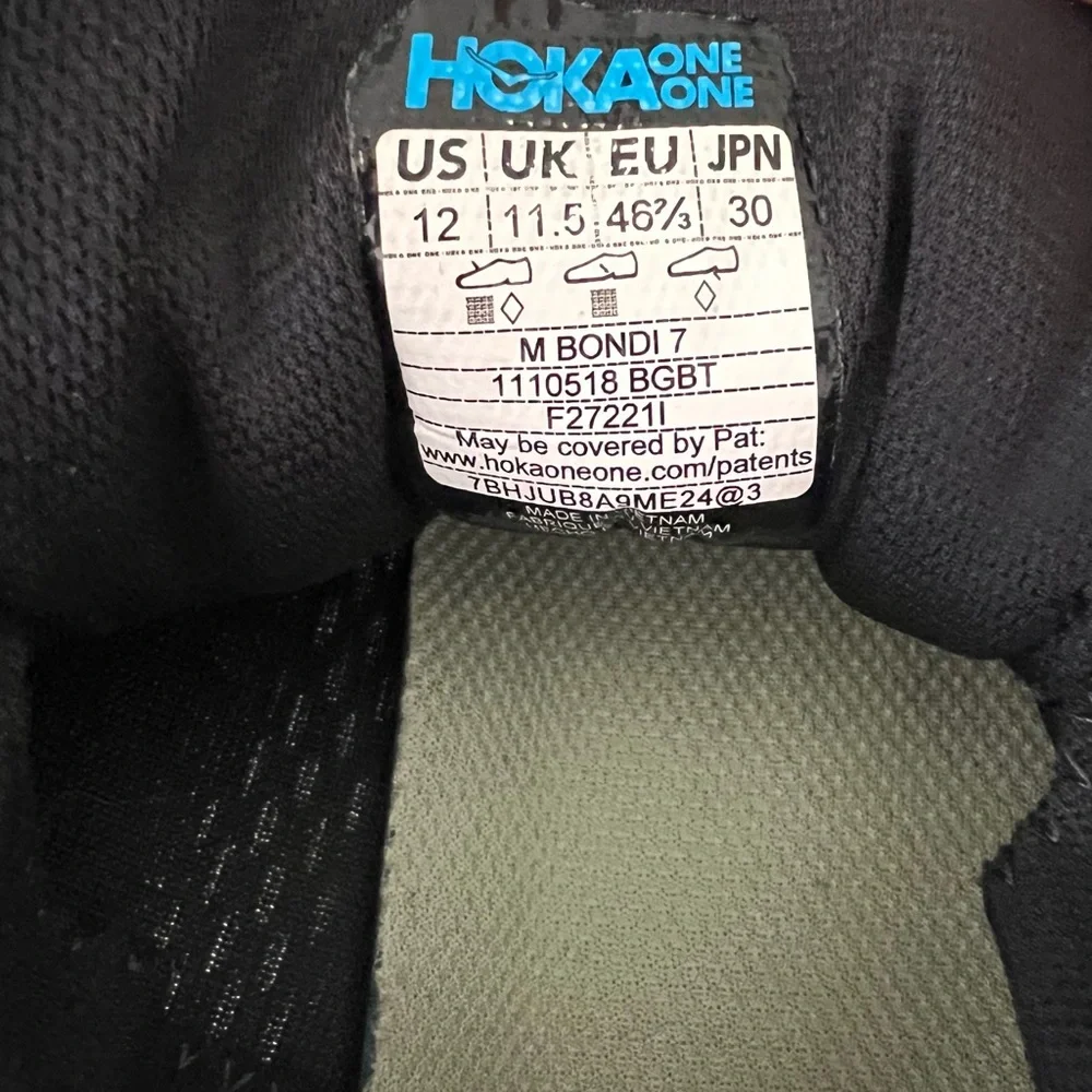 Hoka One One Sneakers Mens 12 Bondi 7 1110530 BGBT Black Running Gym Shoes - Picture 9 of 9